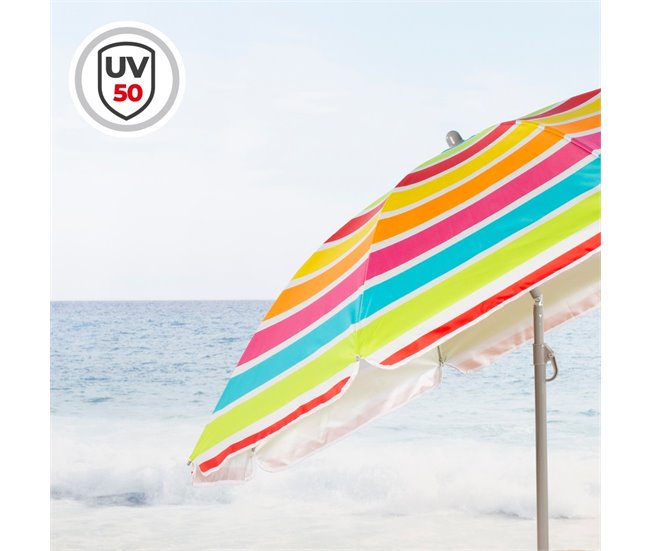 Aktive Sombrilla de playa inclinable rayas UV50 Multicolor