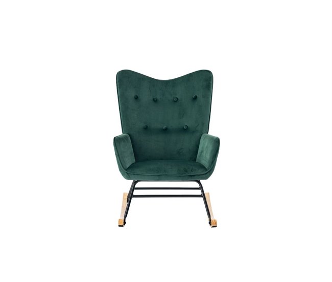 Mecedora escandinava de terciopelo con patas de madera clara Verde