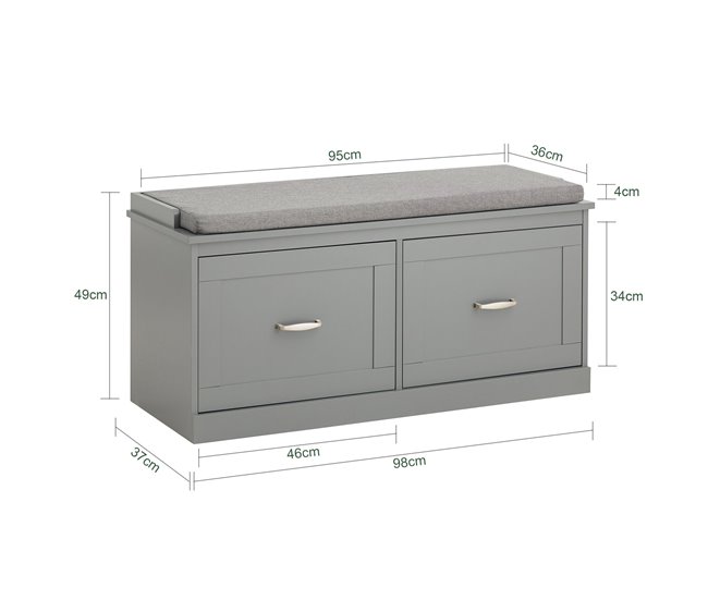 Banco Zapatero con 2 Estantes y 2 Puertas FSR131-HG SoBuy Gris