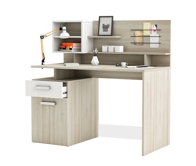 Escritorio MALICIA con cajón y estante color blanco mate Blanco