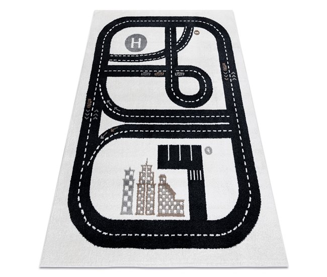 Alfombra FUN Track para niños calle pueblo 80x150 Blanco/ Negro