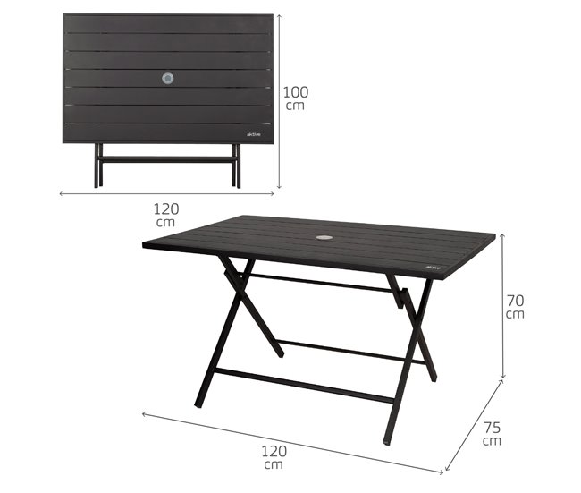 Aktive Mesa plegable de jardín de acero 4 personas Negro