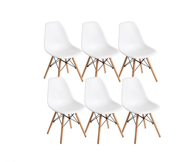 Mesa Extensible de Comedor o Cocina + 6 Sillas Estilo Nordico 178x80 Blanco