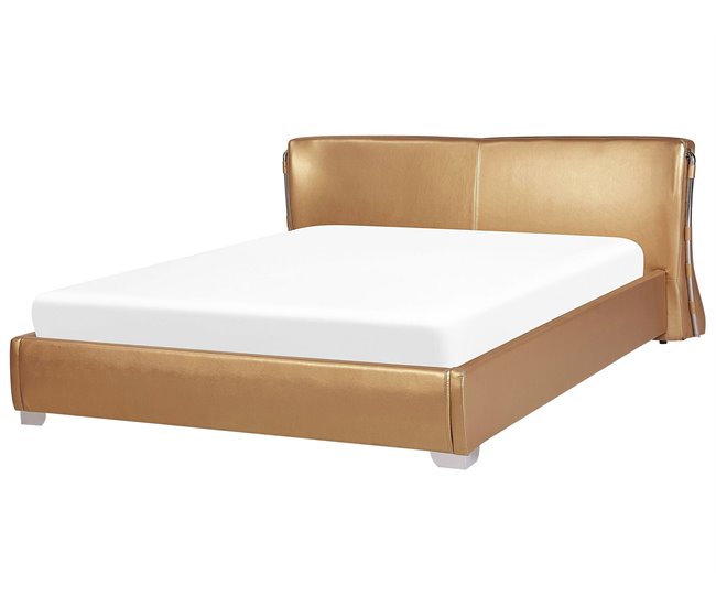 Beliani Cama de agua Piel PARIS 215x228 Dorado