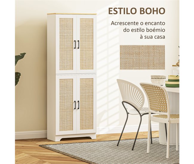 Aparador de Cocina Melamina de Madera, Ratán HOMCOM Blanco