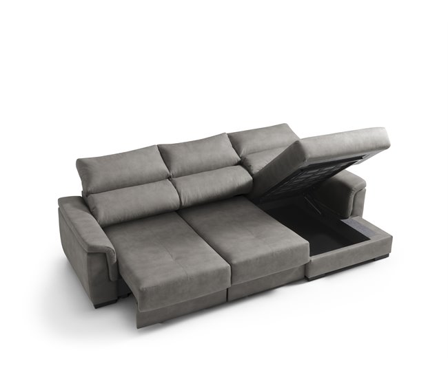 Chaise longue con arcón 4 plazas NAHIA Gris Claro