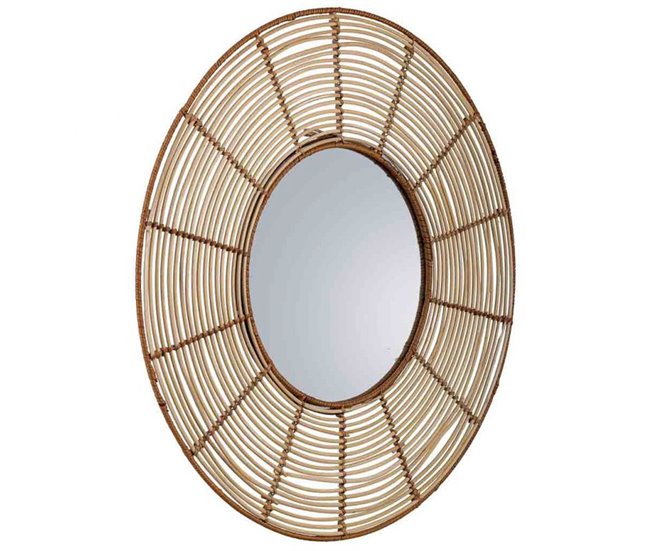Espejo redondo de ratán Marron