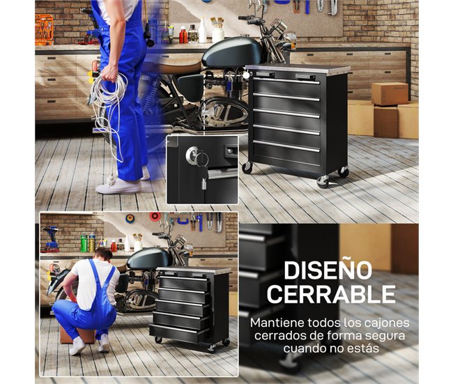 Carro de Herramientas Acero, Acero Inoxidable HOMCOM Negro