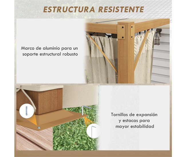 Pérgola de Jardín Aluminio, Poliéster Outsunny Marron