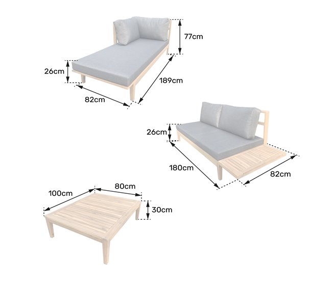 Conjunto de muebles de jardín acacia PANGKOR 4 asientos con cojines Gris
