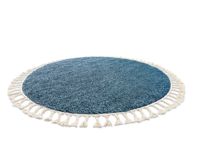 Alfombra BERBER 9000 circulo Franjas Bereber Marroquí Shaggy 160x160 Azul