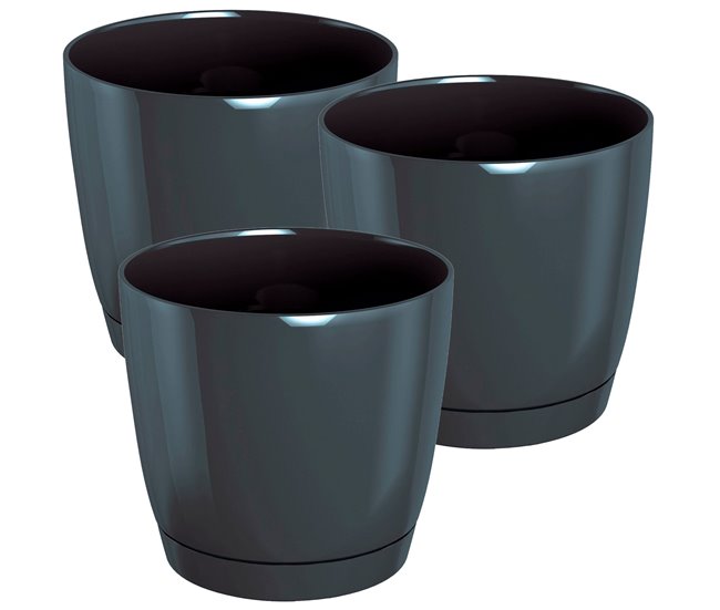 3x Maceta redonda de plastico Coubi Round P Grafito