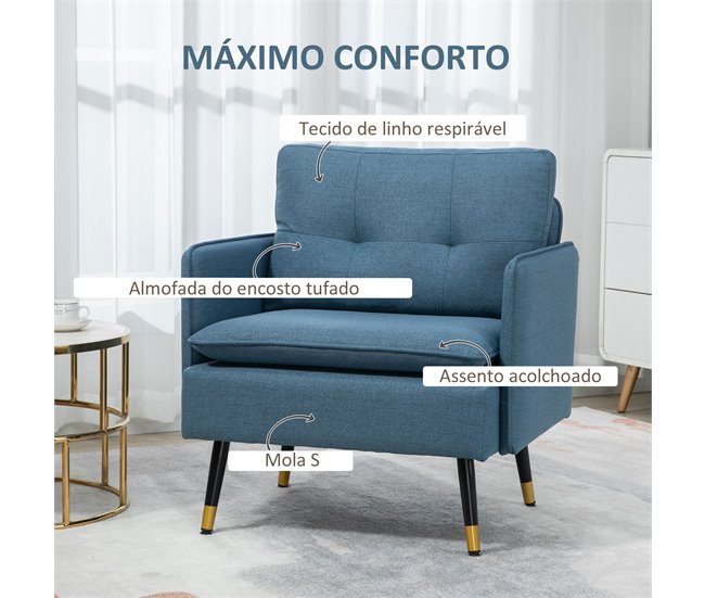 Butaca de Salón Espuma, Acero, Poliéster, Madera Contrachapada Azul