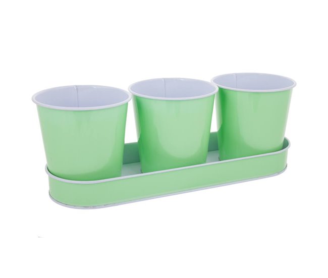 Bandeja y 3 cubos de metal verdes Verde