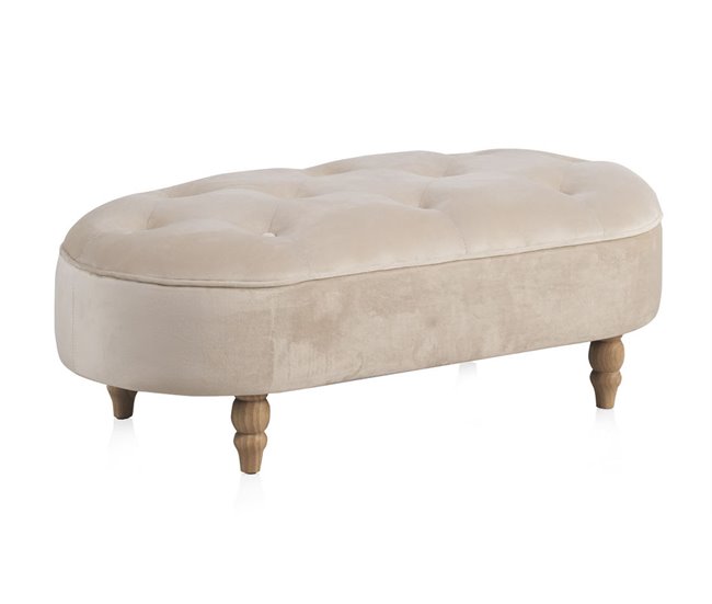 Taburete tapizado en terciopelo con patas de madera natural Beige