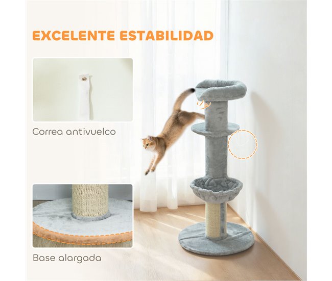 Árbol para Gatos Aglomerado de Madera, Felpa PawHut Gris