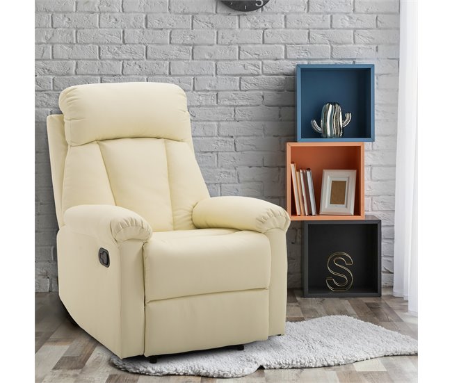 Sillón Reclinable Acero, MDF, PU y Espuma HOMCOM Blanco