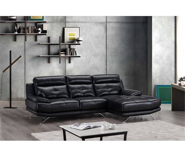 Chaise longue de piel HAWAI Negro