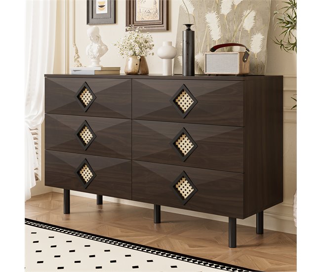 Cómoda doble con 6 cajónes Nogal