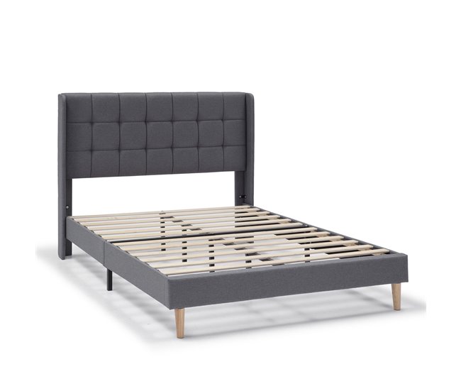 Estructura de Cama tapizada Esther 135x190 Gris Oscuro