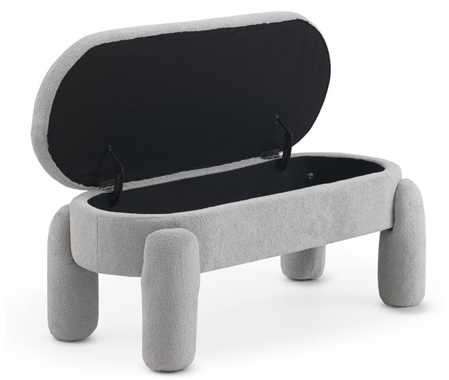 Banqueta-baul estructura y patas tapizadas en boucle Gris Claro