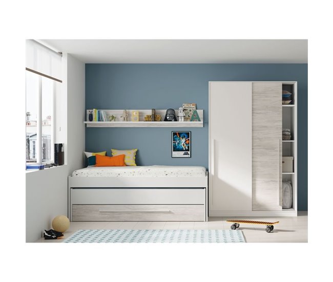 Cama y estante sin somieres y colchones Blanco
