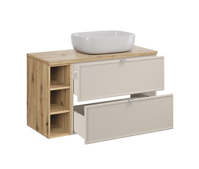 Conjunto de muebles con lavabo 3 compartimientos y columna Alba 100 Beige