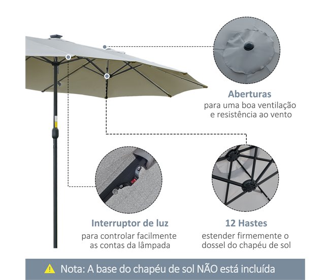 Sombrilla Doble Acero, Poliéster Outsunny Gris