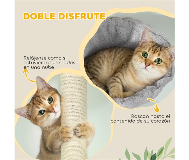 Árbol para Gatos Aglomerado de Madera, Terciopelo de Peluche Gris