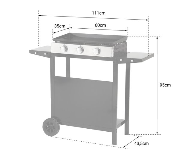 Plancha de gas MÉRIDA 3 quemadores + carrito Negro