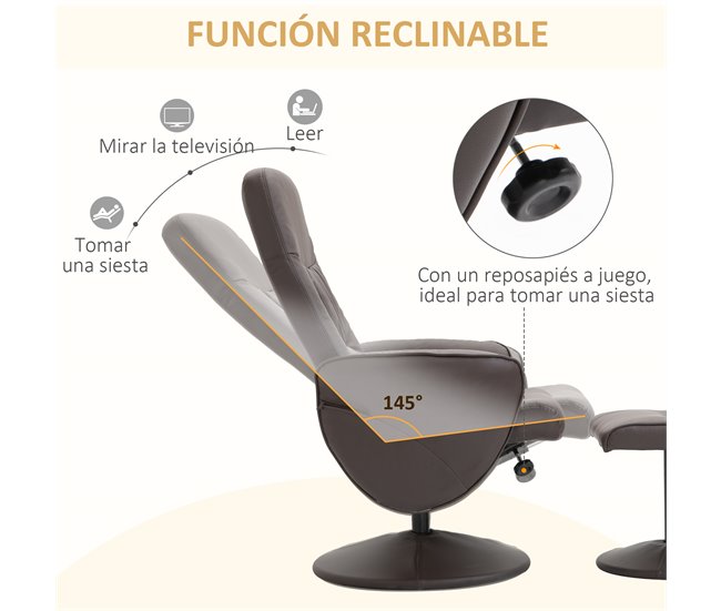 Sillón Reclinable Otomana Metal, PU, Espuma HOMCOM Marron