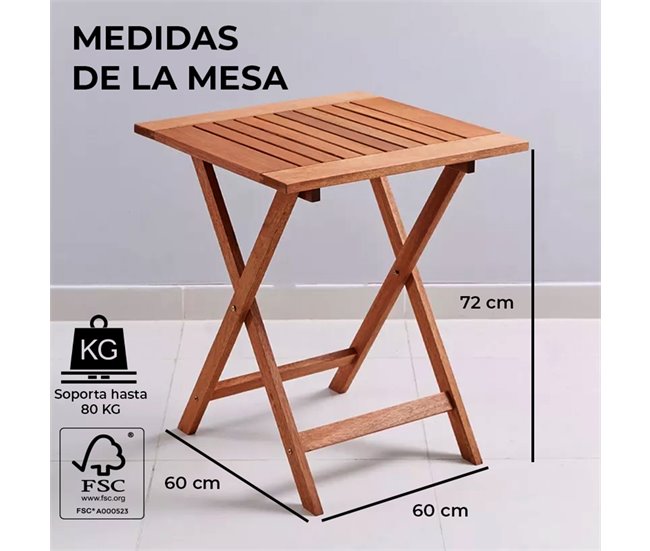 YOEVU -Set de Madera de Acacia, 1 Mesa y 2 Sillas Plegables Acacia
