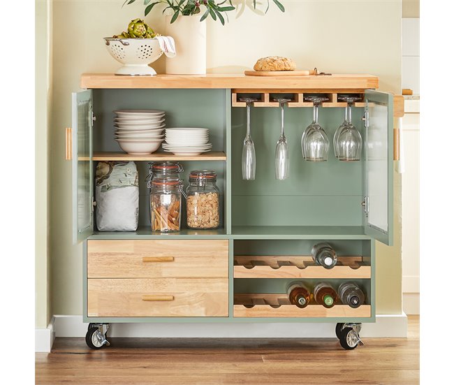 Carrito de Cocina con 2 cajones y 2 Puertas FKW114-GR SoBuy 109 Verde