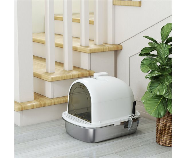 Arenero para Gatos Acero Inoxidable 201, PP PawHut Blanco