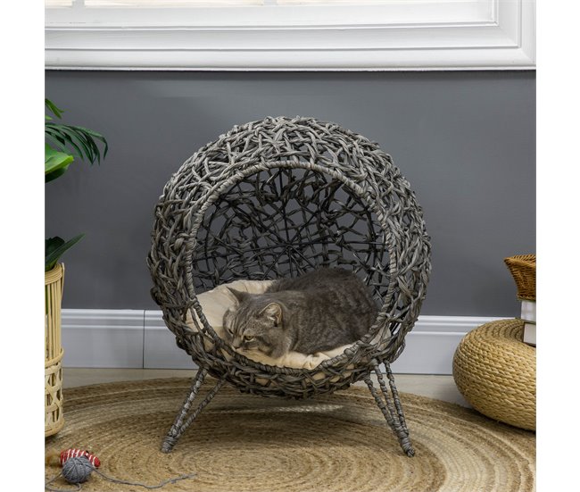 Casa de gato de ratán Gris