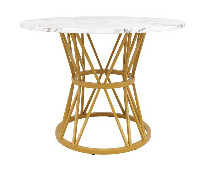 Conjunto mesa redonda efecto mármol y 4 sillas vintage Blanco