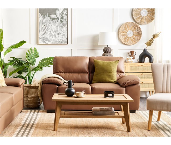 Beliani Sofá de 2 plazas Piel sintética VOGAR Dorado