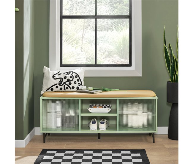 Banco Zapatero con Puertas Correderas de vidrio FSR115-GR SoBuy Verde