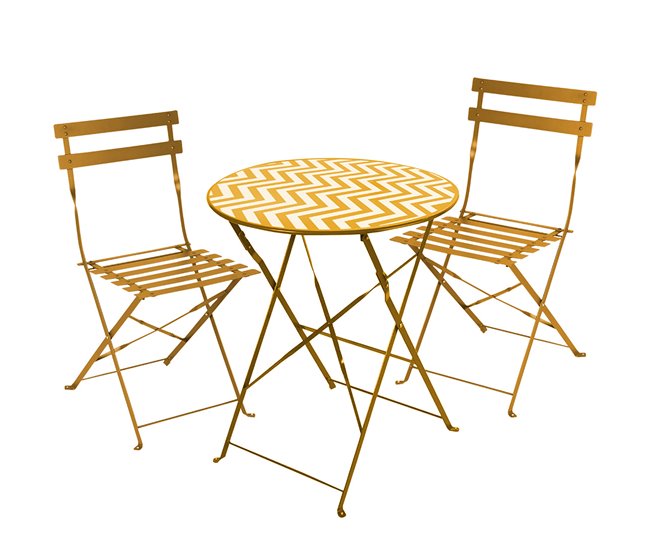 Acomoda Textil – Conjunto de Mesa Auxiliar Redonda con 2 Sillas. Amarillo