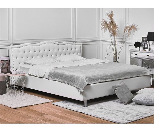 Beliani Cama con almacenaje Piel sintética METZ 212x215 Blanco