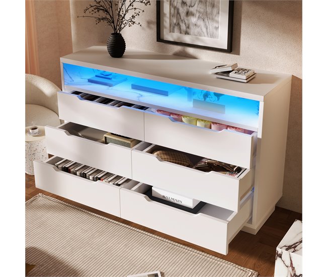 Cómoda de panel de partículas con 6 cajónes y 1 hueco Blanco