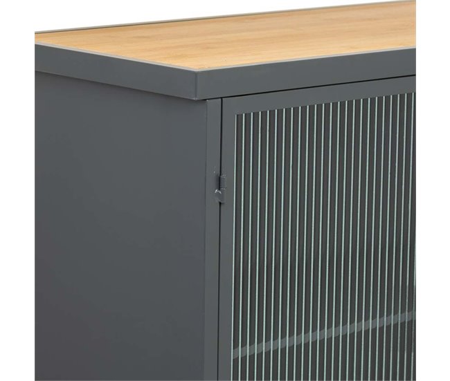 Aparador de metal y madera con vidrio, Negro