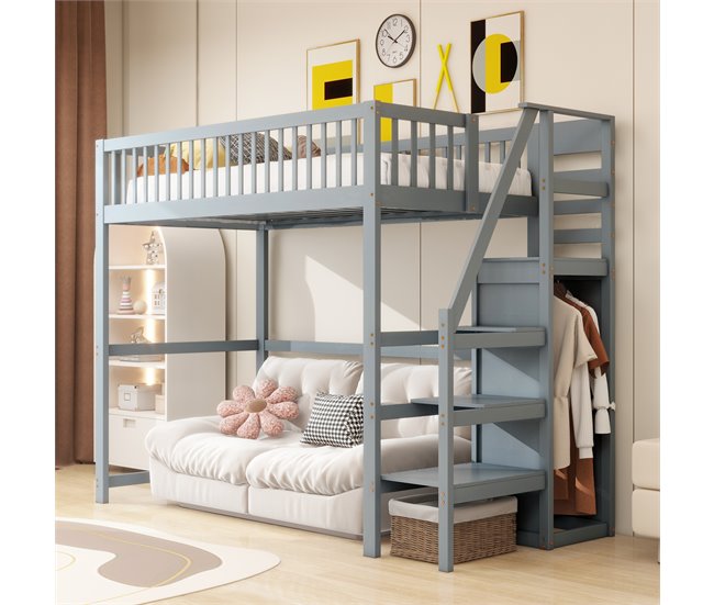 Cama alta para niños 245x95 Gris