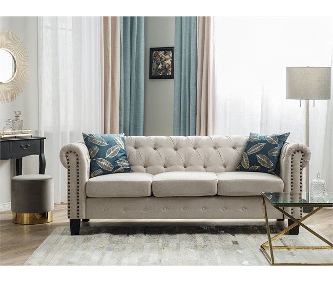 Beliani Sofá de 3 plazas Poliéster CHESTERFIELD Beige