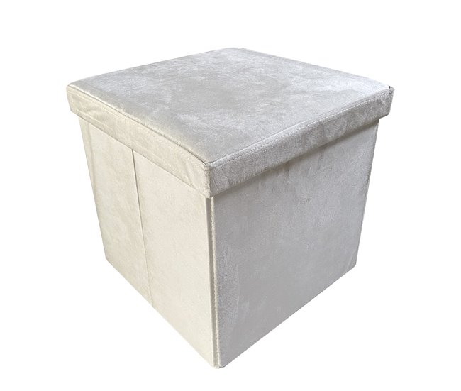 Puff Ottoman Almacenaje Cuadrado Terciopelo Plegable Beige