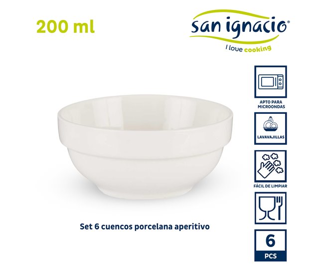 Set 6 cuencos porcelana aperitivo colección VESSIA Blanco