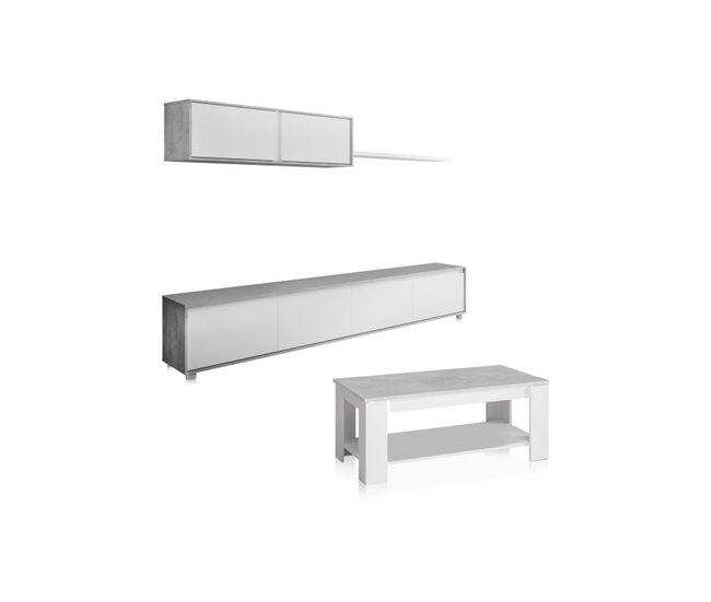 Pack mueble de tv-salón con mesa de centro Arlet Plus 200 Blanco/ Gris