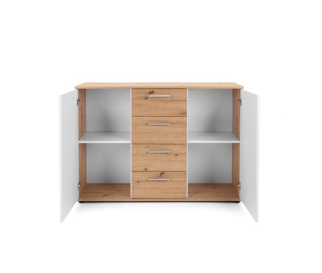 Aparador con 2 puertas y 4 cajones JACKY Blanco/ Madera