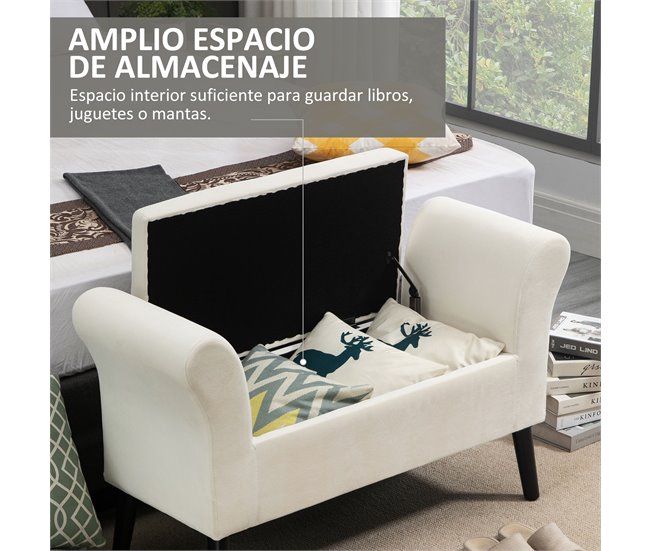 Banco de Cama Poliéster, Espuma, Madera de Caucho HOMCOM Crudo