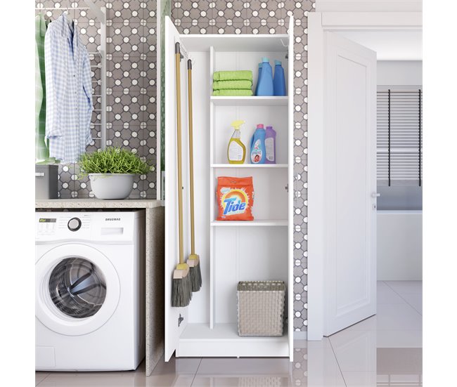 Buyqualia Armario alto Multiusos/Escobero con dos puertas Blanco